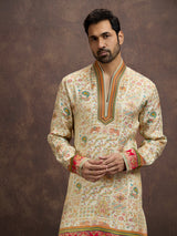 Cream kalamkari inspired silk kurta pajama for men
