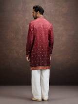 Wine printed embroidered kurta pajama for men