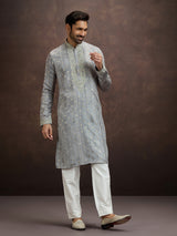 Grey thread zari kurta pajama for men