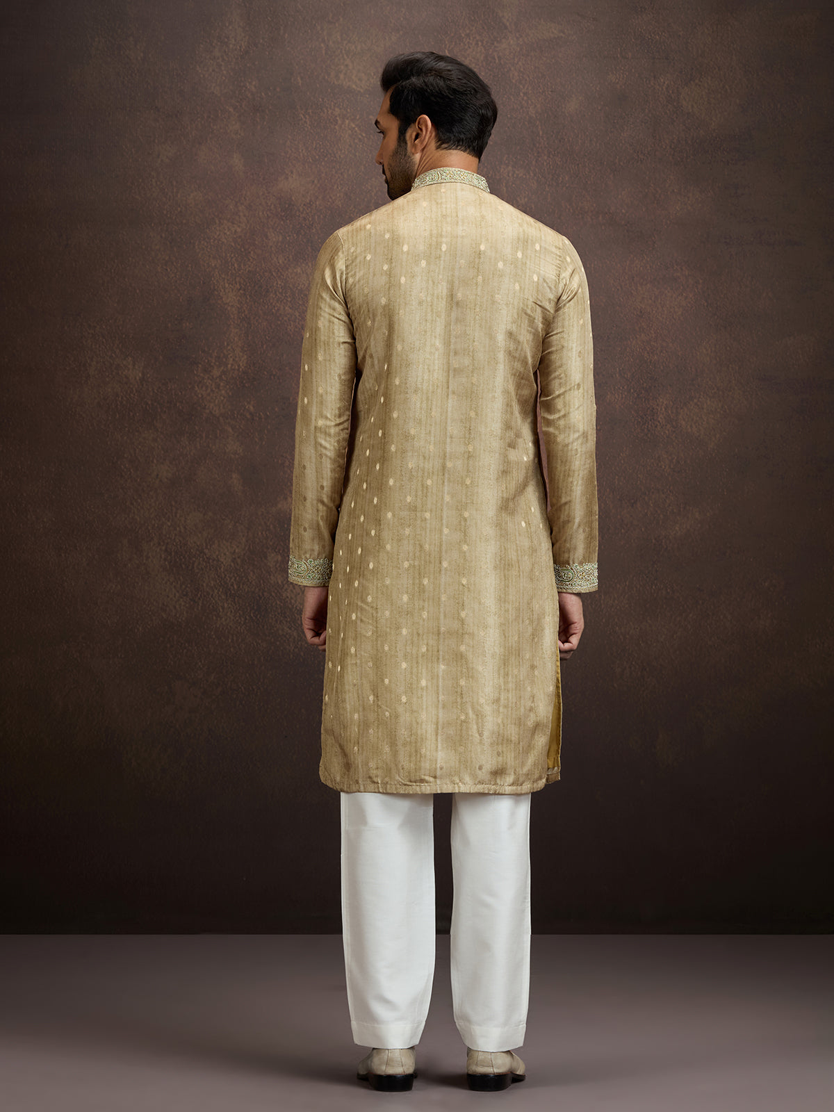 Muted gold thread zari kurta pajama for men