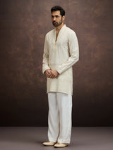 Cream embroidered tissue kurta pajama for men