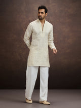 Cream embroidered tissue kurta pajama for men