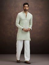 Mint green embroidered tissue kurta pajama for men