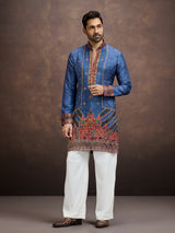 Blue gota embroidered silk kurta pajama for men