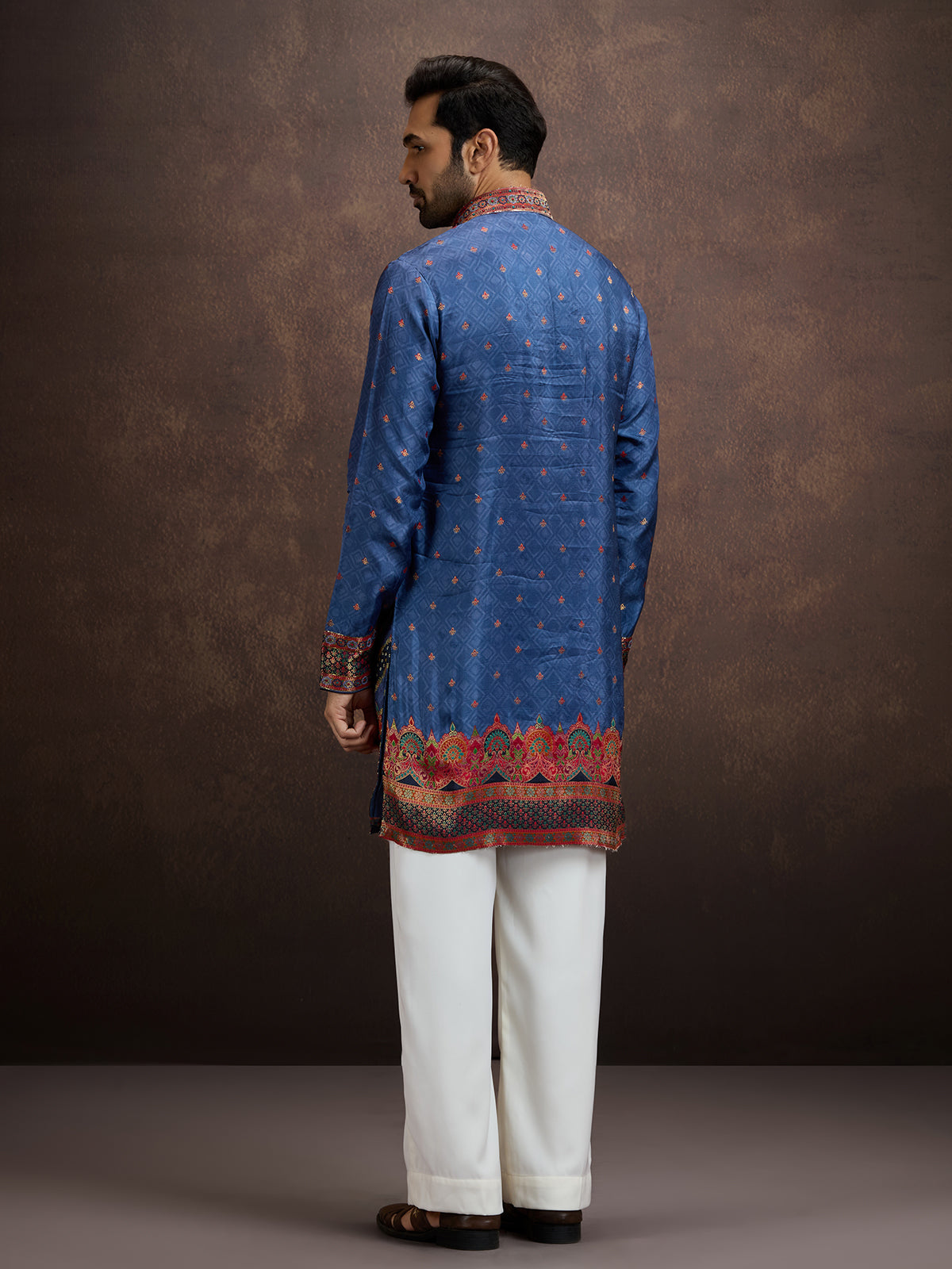 Blue gota embroidered silk kurta pajama for men