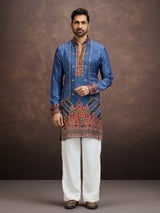 Blue gota embroidered silk kurta pajama for men
