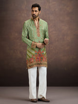 Sage green gota embroidered silk kurta pajama for men
