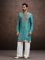 Blue paisley kurta pajama with dupatta for men