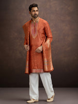 Rust orange paisley kurta pajama with dupatta