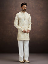 Cream chikankari embroidered kurta pajama for men