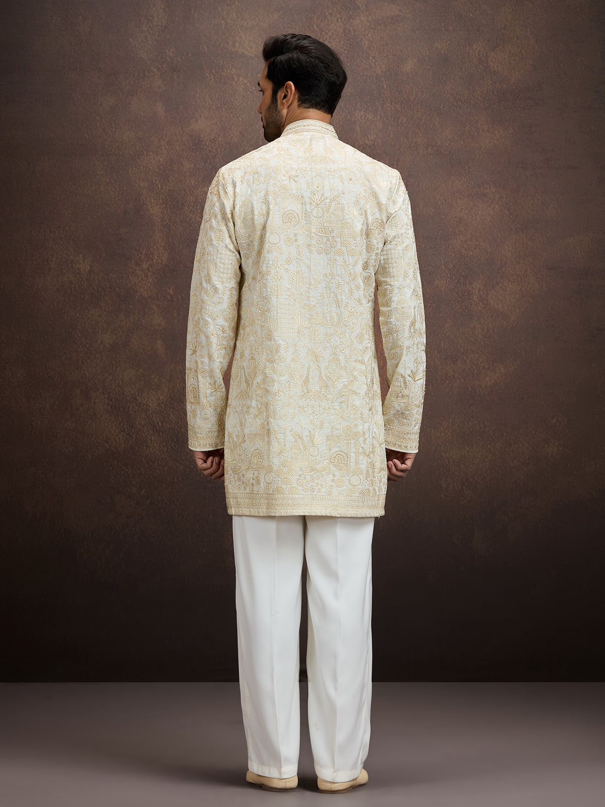 Cream chikankari embroidered kurta pajama for men