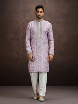 Lavender printed aabla work kurta pajama for men
