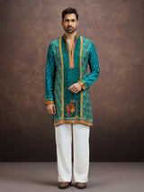 Teal green bandhani kurta pajama for men