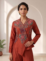 Rust embroidered indo western sharara suit for wedding celebration