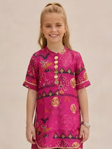 Fuchsia pink boho printed girls co-ord set