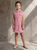 Pink safari shirt girls dress