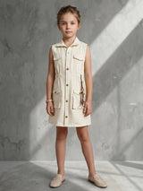 Beige safari shirt girls dress