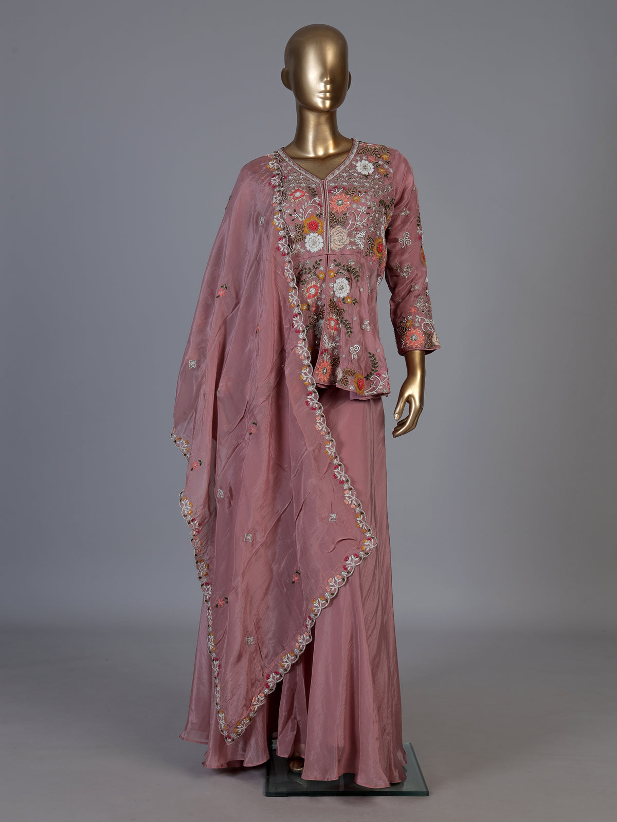 Onion pink zardosi embroidered women palazzo suit