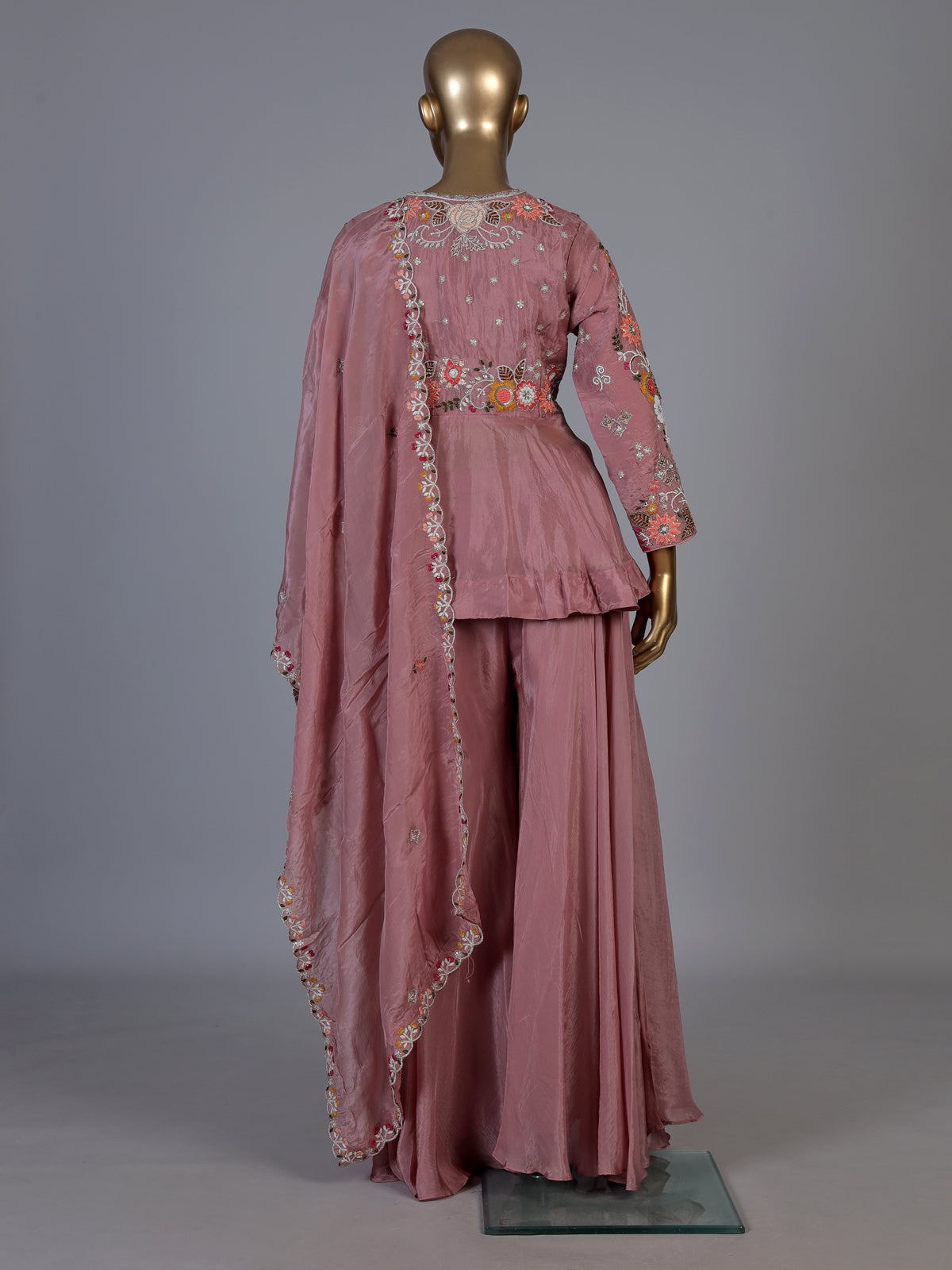 Onion pink zardosi embroidered women palazzo suit