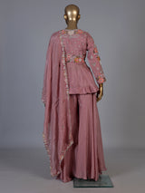 Onion pink zardosi embroidered women palazzo suit