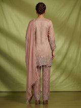 Peach embellished women pant suit with dupatta