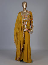 Mustard yellow zardosi embroidered women palazzo suit