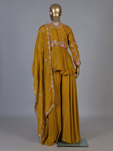 Mustard yellow zardosi embroidered women palazzo suit