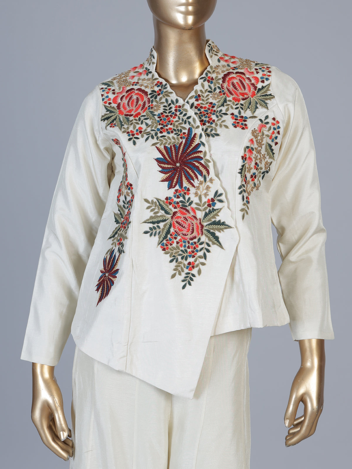 Off white embroidered women palazzo indo western suit