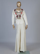 Off white embroidered women palazzo indo western suit