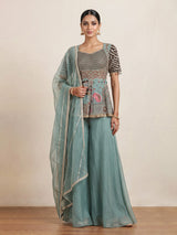 Green mirror embellished women palazzo suit with dupatta