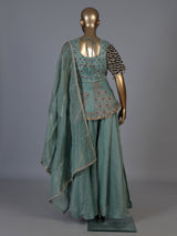 Green mirror embellished women palazzo suit with dupatta