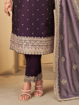 Wine straight cut cotton silk salwar suit women