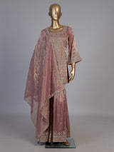 Onion pink embroidered women sharara suit with dupatta