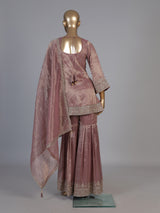 Onion pink embroidered women sharara suit with dupatta