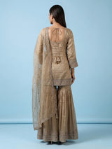 Beige embroidered women sharara suit with dupatta