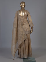 Beige embroidered women sharara suit with dupatta