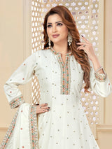 Off white embroidered silk palazzo suit for women