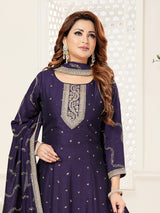 Purple silk festive anarkali salwar suit for women