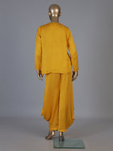 Yellow designer embellished women cowl palazzo suit