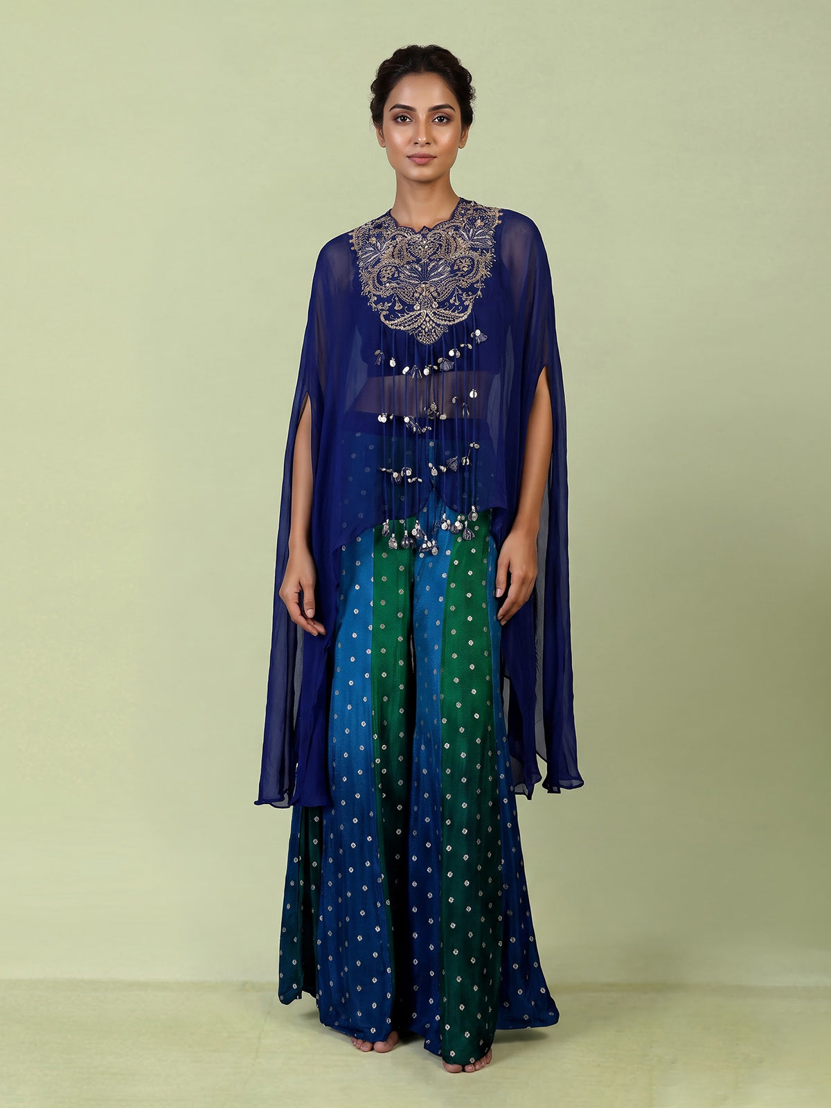 Rama blue embellished women palazzo indo western suit