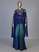 Rama blue embellished women palazzo indo western suit
