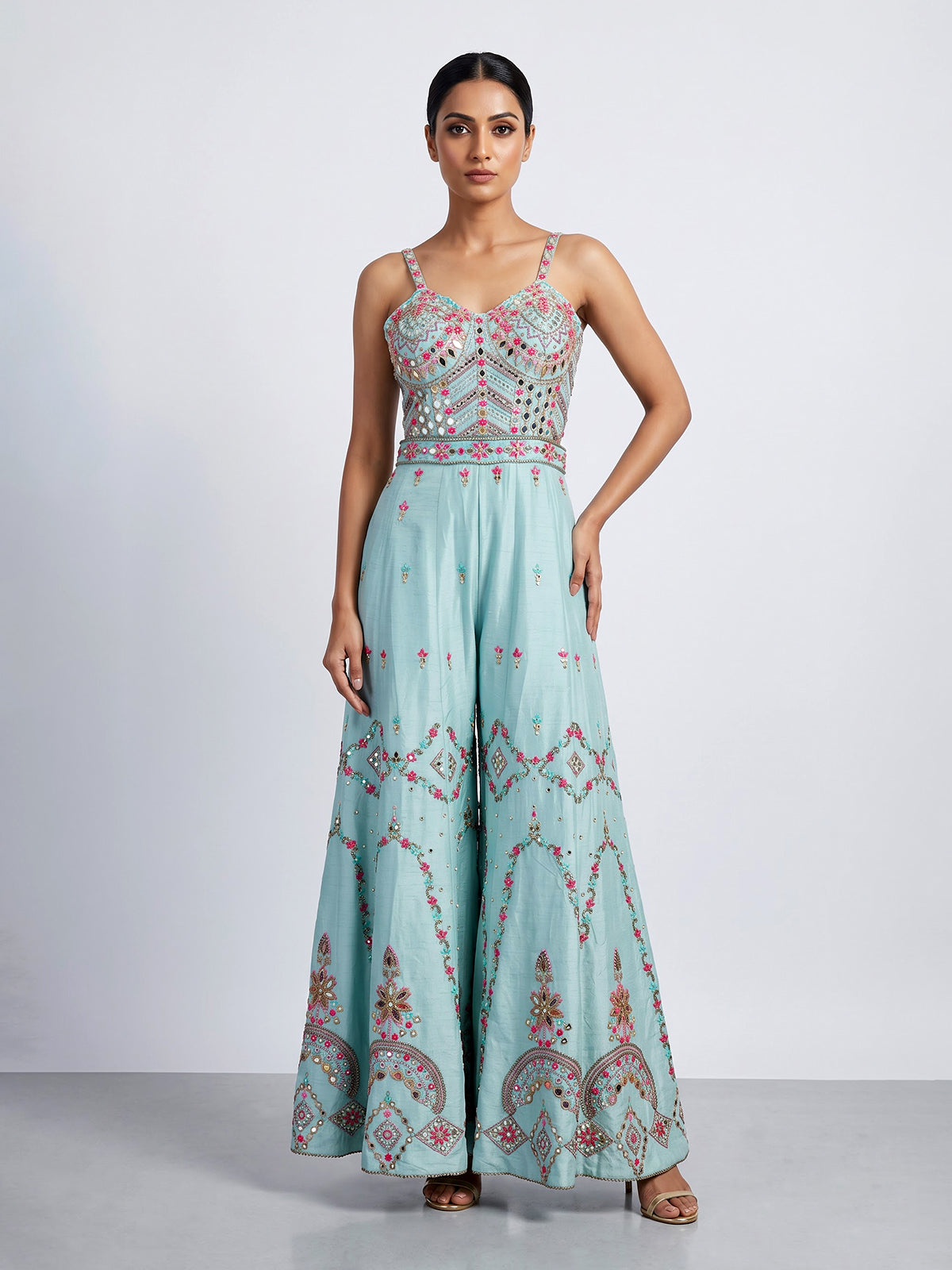 Blue embellished women indo western jumpsuit
