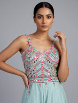 Blue embellished women indo western jumpsuit