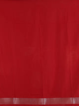 Red women floral silver zari saree