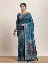 Blue women mughal meenakari zari saree