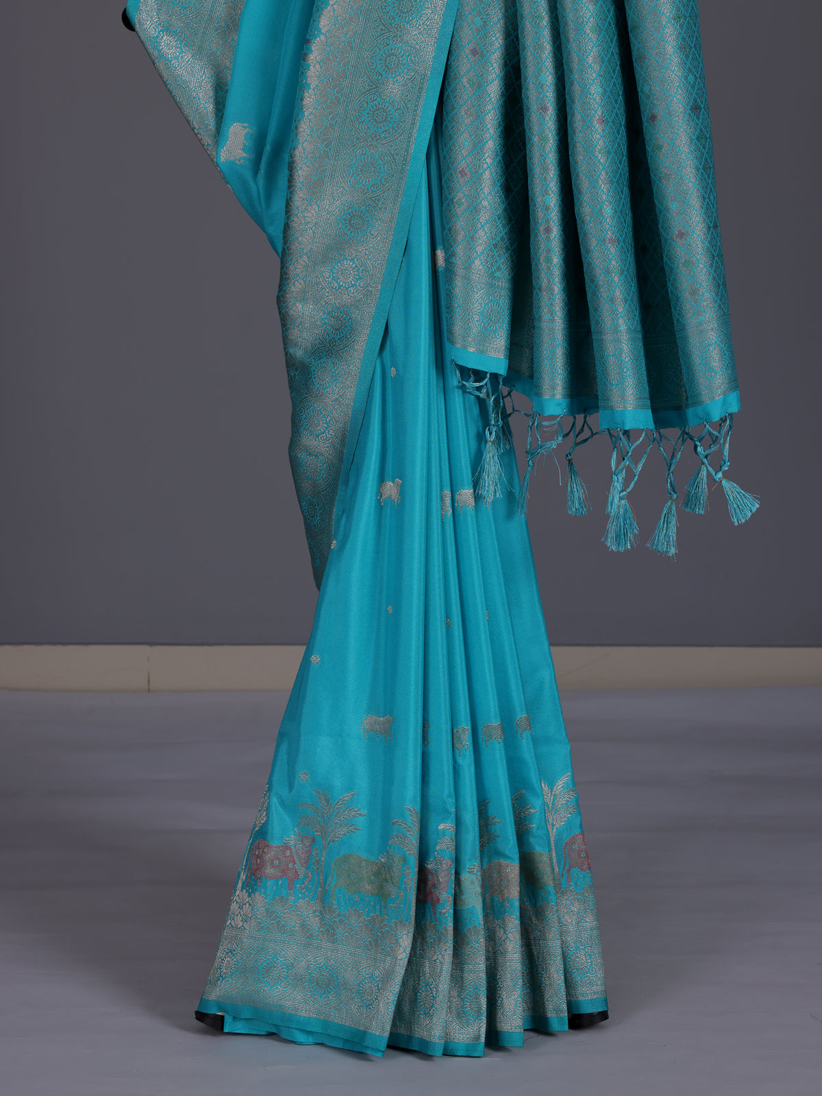 Sky blue women pichwai zari saree