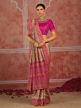 Chiku brown shana silk celebration saree with unstitched blouse