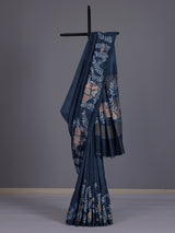 Navy women kalamkari beaded zari saree