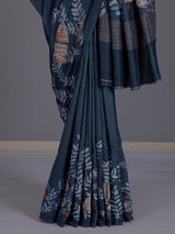 Navy women kalamkari beaded zari saree