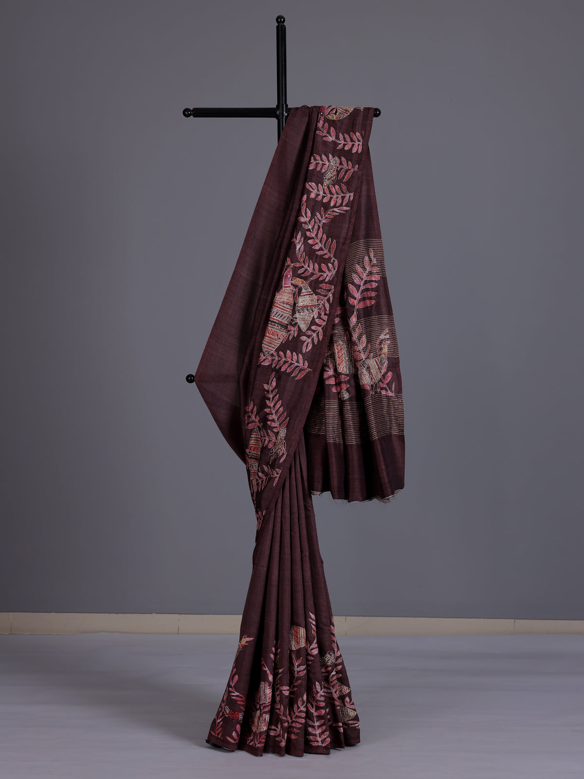 Wine women kalamkari zari saree